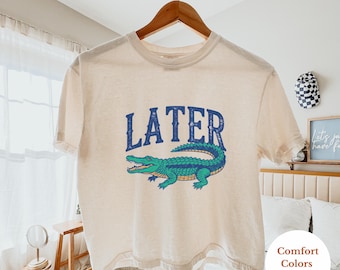 Later Gator Vintage Boxy Tee, Graphic Alligator Print, Retro Style Cropped T-Shirt, Funky Fashion Statement Shirt, Trendy Apparel