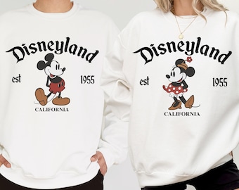 Disneyland Retro Minnie Mickey Mouse Couple Matching Sweatshirt, Vintage Disneyland Est. 1955 California Family Trip Hoodie