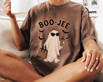 Comfort Colors® Boo-Jee Ghost Shirt, Leopard Ghost Tee, Ghost Coffee Shirt, Funny Fall Shirt, Ghost Tee, Girly Halloween Gift, Boojee Shirt