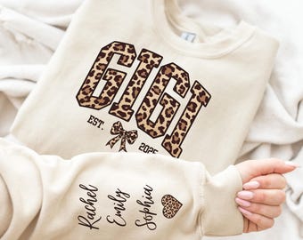 Custom Leopard Gigi Sweatshirt, Personalized Kid Name Sleeve, Gift For Gigi