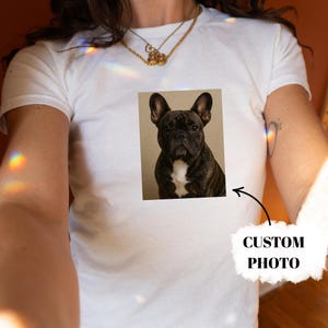 Custom Pet Photo Baby Tee, Dog Cat Coquette Bow Y2K Crop Tee, 90s baby tee, y2k, y2k baby tee, Custom Photo dog baby tee, Custom Dog Shirt