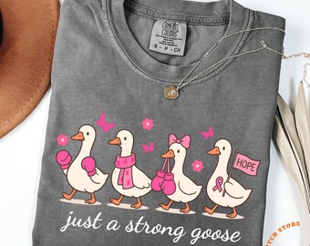 Camiseta Comfort Colors® para concienciar sobre el cáncer de mama, camiseta con lazo rosa "Strong Goose", regalo para luchadoras contra el cáncer de mama, camiseta de apoyo "Hope" para mujeres