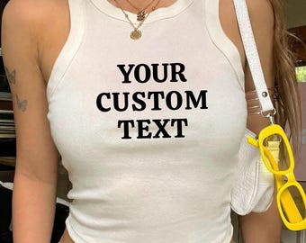Personalized Crop Tank - Custom Micro Rib Crop Top Sleeveless Gym School Sports Sorority Fitted Cropped Shirt Women Gift