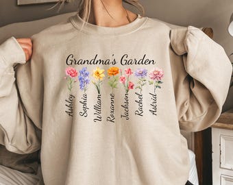 Sudadera personalizada "El Jardín de la Abuela", sudadera personalizada "Flor de Nacimiento", regalo para la abuela, "Aquí crece el amor", "El Jardín de Mamá", regalo para el Día de la Madre