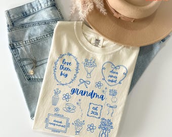 Comfort Colors® Personalized Floral Grandma Shirt with Kid Names, Mothers Day Gift, Custom Floral Mama, Nana, Grandma Tshirt