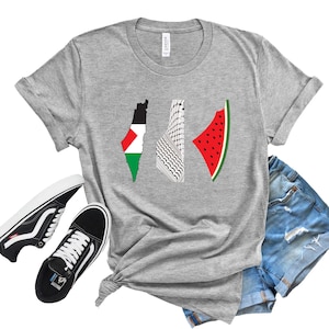 Palästina Karte Designs T-Shirt, Palästina Flagge Gedruckt T-Shirt, Muslime Solidarität Comfort Tops, Palästina Wassermelone Flagge Rundhals T-Shirts