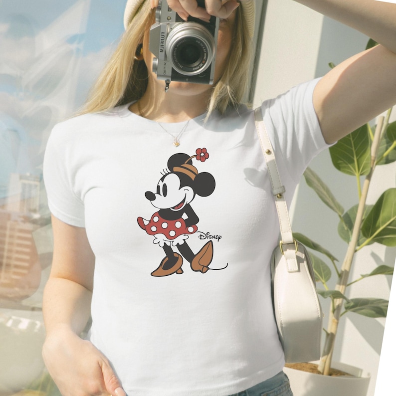 Retro Minnie Mouse Disney Baby Tee, Classic Minnie Baby Tee, Magic Kingdom Shirts, Classic Mickey Baby Tee, Y2k 90s Style Minnie Mouse Tee zdjęcie 1