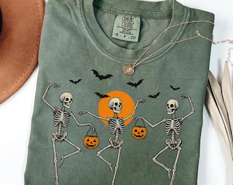 Comfort Colors® Dancing Skeleton Shirt, Halloween Shirt, Pumpkin Shirt, Skeleton Halloween T-Shirt