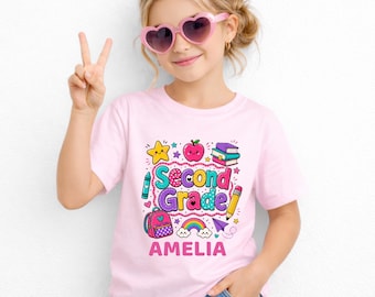 Personalized 2nd Grade Shirt Second Grade Shirt Kids Back to School Shirt, Girls First Day of School Tee, Kids School Shirt