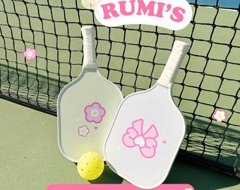 Pastel Pickleball Paddle: Bow & Flower Design - Lightweight Carbon Fiber