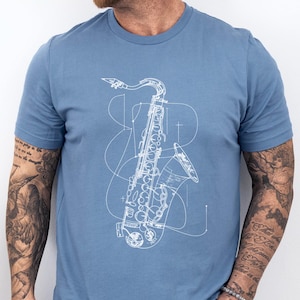 Minimalist Saxophone Line Art T-Shirt: Music Lover Gift