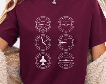 Aviation Instruments T-Shirt, Pilot Gauges Shirt, Airplane Cockpit Tee, Flying Gift, Pilot Gift Idea, Aviation Lover, Pilot T-Shirt