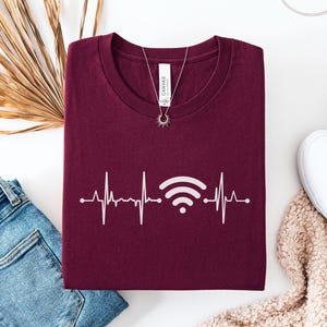 WiFi Heartbeat T-Shirt, Tech Lover Gift, Funny Geek Tee, Network Engineer Shirt, Internet Addict Top, Programmer Coder Present