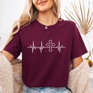 Cross Heartbeat T-Shirt, Religious Faith Tee, Christian Cross Shirt, Inspirational Graphic Tee, Faith Based Apparel, Jesus Love Shirt