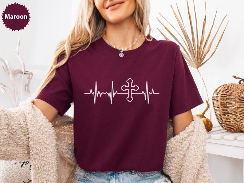 Cross Heartbeat T-Shirt, Religious Faith Tee, Christian Cross Shirt, Inspirational Graphic Tee, Faith Based Apparel, Jesus Love Shirt