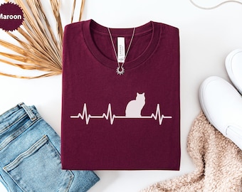 Cat Heartbeat T-Shirt, Feline Lover Gift, Pet Owner Tee, Cute Cat Design, Animal Lover Apparel, Funny Cat Shirt, Gift For Cat Mom