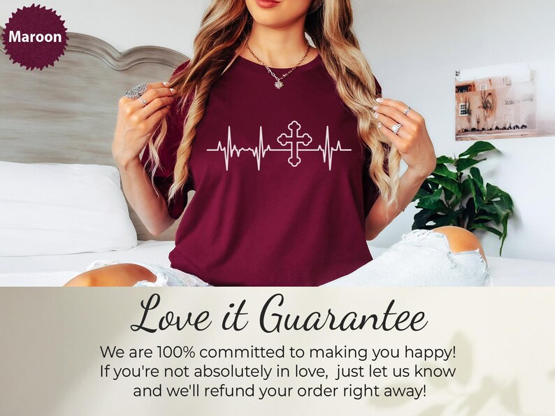 Christian Cross Heartbeat T-Shirt, Religious Faith Apparel, Inspirational Graphic Tee, Spiritual Clothing, Faith-Based Gifts