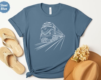 Locomotive T-Shirt, Train Line Art Tee, Railroad Graphic, Vintage Train Lover Gift, Steam Engine Shirt, Modern Line Design, Conductor Gift