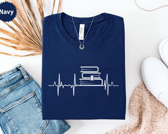 Reading is My Lifeline T-Shirt, Book Lover Gift, Librarian Tee, Heartbeat Books, Bookworm Shirt, Literary Apparel, Novel Reader Shirt