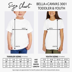 Toddler and Youth Size Chart Poster, Bella Canvas 3001 Sizing Guide, Kids T-Shirt Measurement Chart, Childrens Size Reference