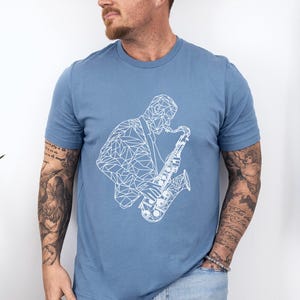 Geometric Saxophone Player T-Shirt: Minimalist Jazz Musician Tee