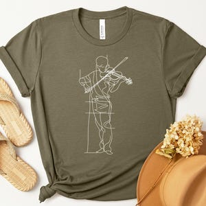 Violinist Minimalist Line Art T-Shirt, Musician Graphic Tee, Classical Music Apparel, Artistic Design Shirt