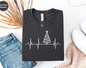 Christmas Tree Heartbeat T-Shirt, Holiday Pulse, Christmas Gift, EKG, Funny Xmas, Xmas Tree Tee, Festive Tee, Christmas Shirt