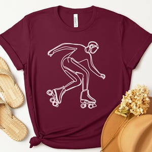 Skater Graphic Tee, Unisex Casual TShirt, Retro Roller Skating Shirt, Gift for Skater, Cool Summer Outfit, Maroon Skateboard Tee