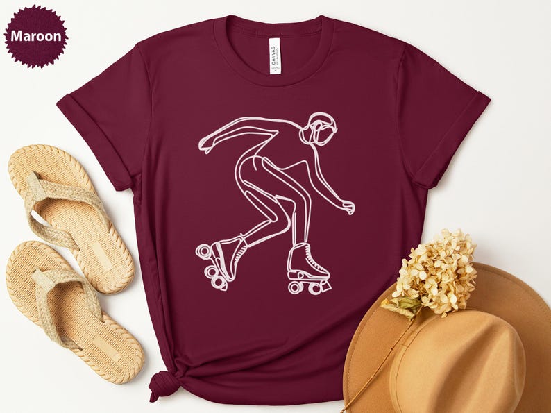Skater Graphic Tee, Unisex Casual TShirt, Retro Roller Skating Shirt, Gift for Skater, Cool Summer Outfit, Maroon Skateboard Tee