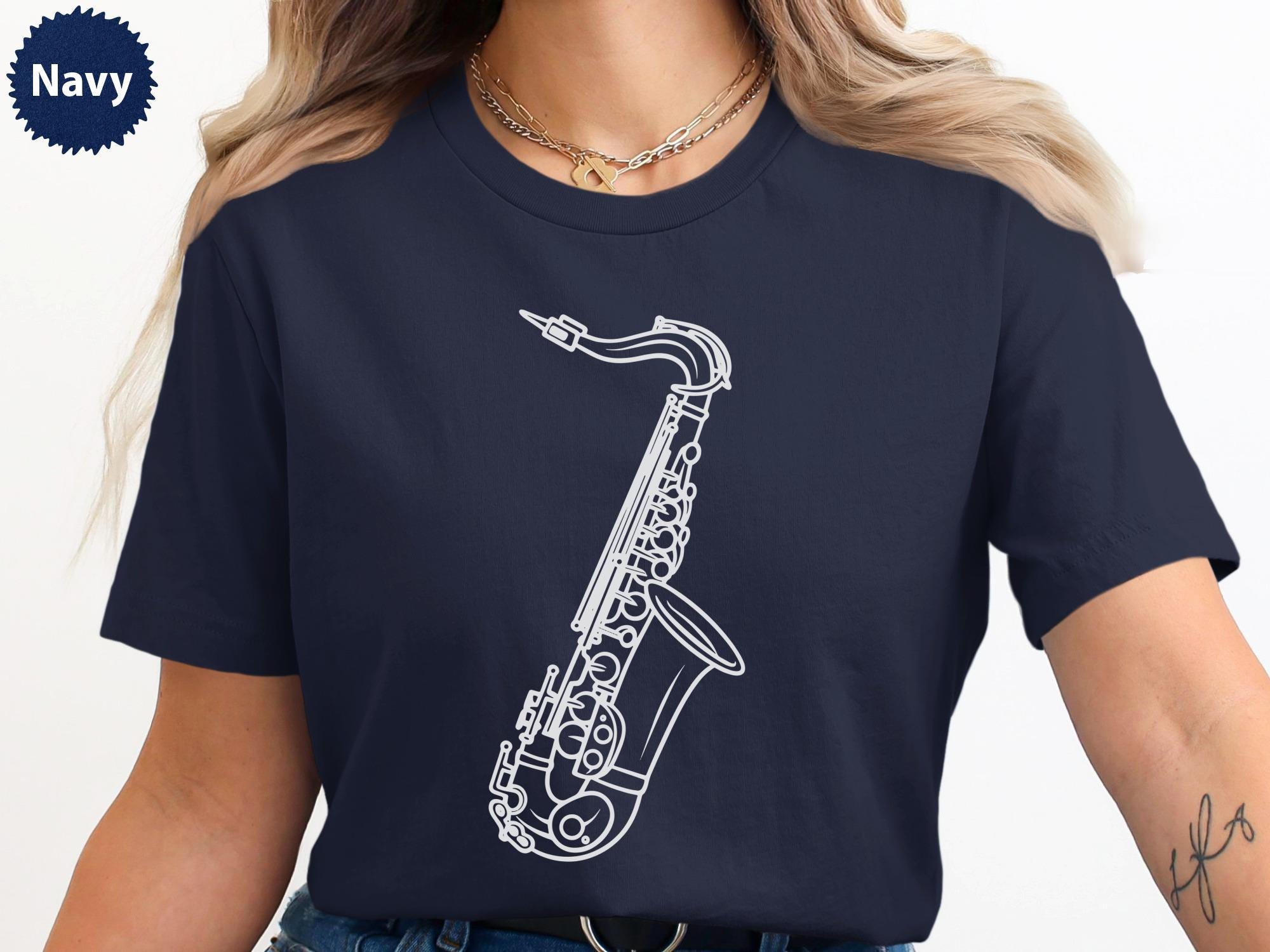 Saxophone T-shirt, Music Lover Gift, Jazz Musician Tee, Outline