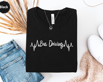 Bus Driving Heartbeat T-Shirt, Driver Gift, Funny Bus Tee, School Bus Driver, Bus Driver Appreciation, Cool Bus Design