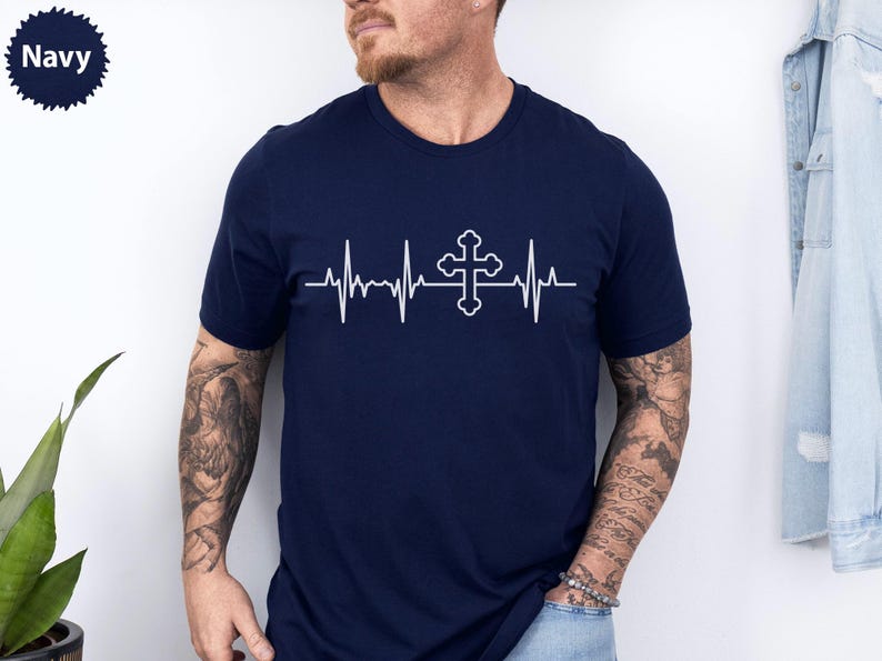Cross Heartbeat Graphic Tee, Christian Faith T-Shirt, Religious Apparel, Spiritual Gift, Inspirational Shirt, Unisex Casual Wear