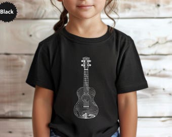 Ukulele T-Shirt, Minimalist Music Tee, Guitar Topographic, Unique Musician Gift, String Instrument Apparel, Cool Music Lover Present