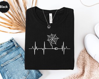 Webdesigner Heartbeat T-Shirt, Coding Heartbeat, Web Developer Shirt, Computer Science Tee, IT Heart Rate, Spider Web Mouse, Halloween