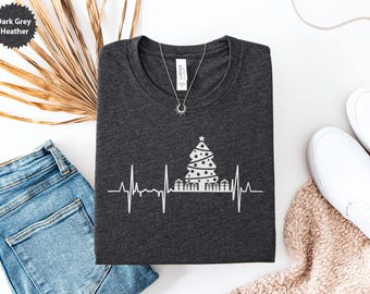 Christmas Heartbeat T-Shirt, Holiday Tree ECG Shirt, Christmas Gifts Tee, Funny Holiday Shirt, Heartbeat Christmas Tree, Christmas Presents