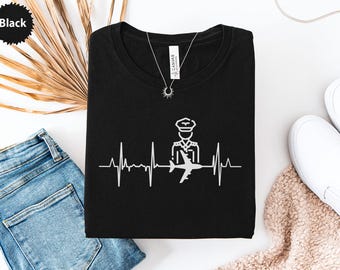 Pilot Heartbeat T-Shirt, Aviation Lover Gift, Airplane T-Shirt, Pilot Gift, Airplane Heartbeat Shirt, Aviation Tee, Flying Shirt