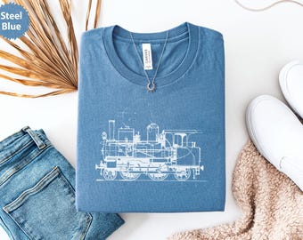 Vintage Steam Train T Shirt, Locomotive Tee, Railroad Fan Gift, Trainspotting Shirt, Antique Train Engine, Railway Lover Apparel