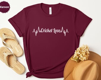 Cricket Love Heartbeat T-Shirt, Sports Fan Tee, Cricket Lover Gift, Cool Design Shirt, Cricket T Shirt, Cricket Fan TShirt