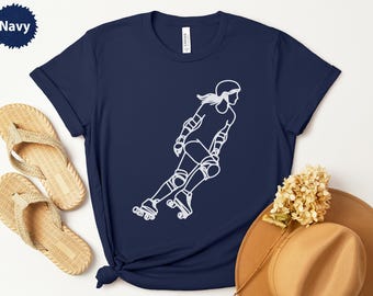 Roller Derby T-Shirt, Minimalist Design, Line Art Graphic, Sporty Tee, Skater Gift, Roller Girl Apparel