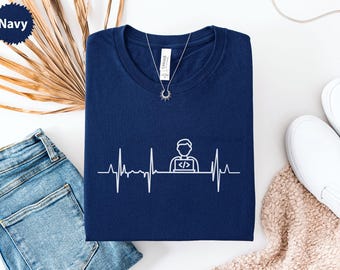 Programmer Heartbeat T-Shirt, Coding Life Tee, Developer Gift, Software Engineer Shirt, Computer Science Student Tee