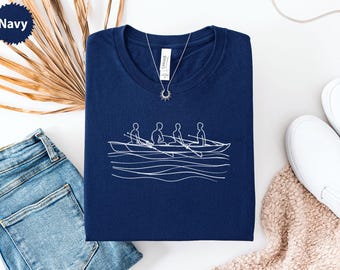 Rowing Team T-Shirt, Minimalist Boat Tee, Crew Rowing T Shirt, Water Sports Shirt, Sculling Tee, Rowing Gift, Athletic T-Shirt