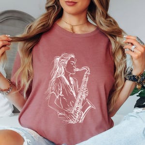 Woman Saxophone Player T-Shirt: Jazz Music Lover Gift