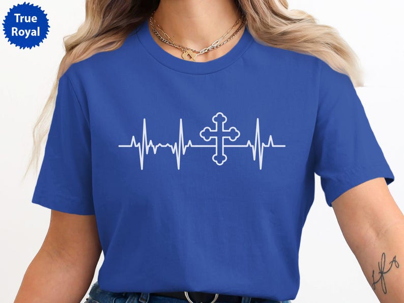 Christian Heartbeat Cross T-Shirt, Faith Based Tee, Religious Graphic Shirt, Christian Gift, Inspirational Apparel for Men Women