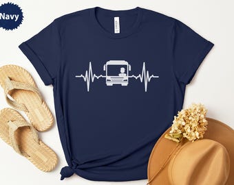 Bus Driver Heartbeat T-Shirt, Driver Life, Cool Bus, Driving Gift, Heartbeat Tee, School Bus, Bus Enthusiast, Transport T-Shirt