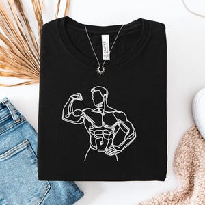 Minimalistische Bodybuilder Line Art T-Shirt: Gym Workout Motivation