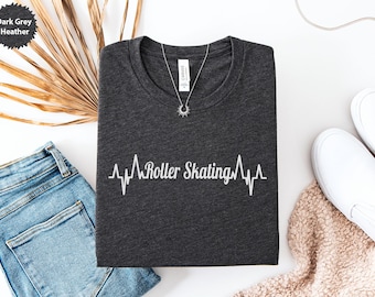 Roller Skating Heartbeat T-Shirt, Skating Lover Gift, Inline Skating Tee, Retro Roller Skate Shirt, Roller Derby Tee, Skating T-Shirt
