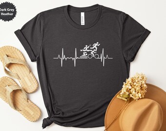 Triathlon Heartbeat T-Shirt, Sports Lover Gift, Triathlon Athlete Shirt, Triathlon Training Tee, Swim Bike Run T Shirt