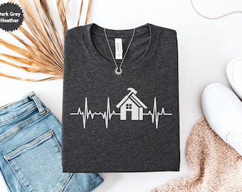 Carpenter Heartbeat T-Shirt, Construction Worker Tee, Building Trades Gift, Handyman T-Shirt, Home Builder Present, Contractor Shirt