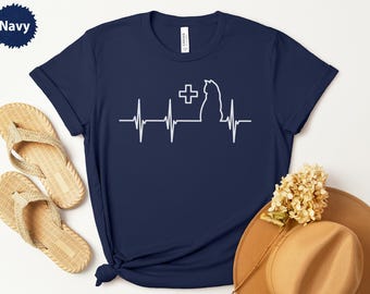Cat Veterinarian T-Shirt, Cat Heartbeat Tee, Vet Tech T-Shirt, Cat Lover Gift, Veterinarian Gift, Animal Doctor Shirt