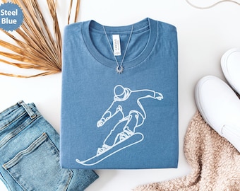 Snowboarding T-Shirt, Line Art, Winter Sports Tee, Minimalist Shirt, Snowboarder Gift, Extreme Sports Apparel, Cool Graphic Tee